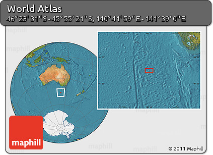 Satellite Location Map of the Area around 46° 9' 26" S, 141° 10' 30" E