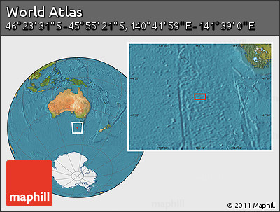 Satellite Location Map of the Area around 46° 9' 26" S, 141° 10' 30" E