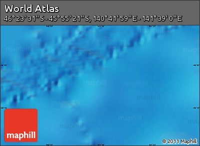Physical Map of the Area around 46° 9' 26" S, 141° 10' 30" E