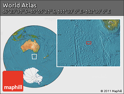 Satellite Location Map of the Area around 46° 9' 26" S, 142° 1' 30" E