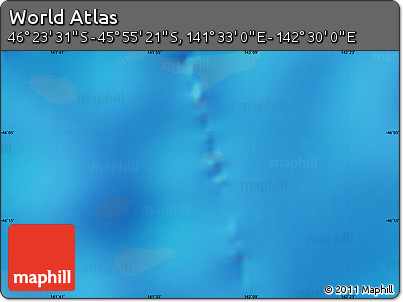 Physical Map of the Area around 46° 9' 26" S, 142° 1' 30" E