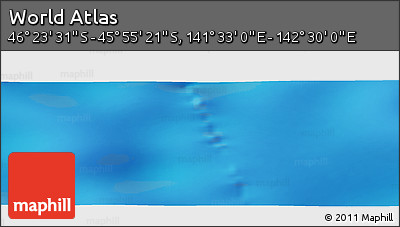 Physical Panoramic Map of the Area around 46° 9' 26" S, 142° 1' 30" E