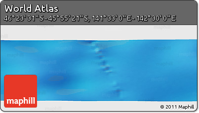 Physical Panoramic Map of the Area around 46° 9' 26" S, 142° 1' 30" E