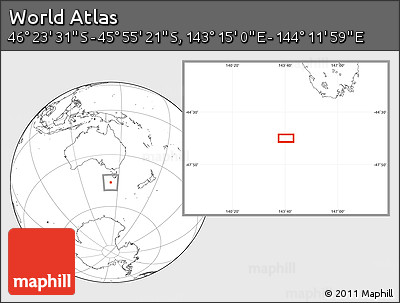 Blank Location Map of the Area around 46° 9' 26" S, 143° 43' 29" E