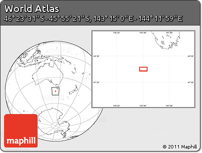 Blank Location Map of the Area around 46° 9' 26" S, 143° 43' 29" E