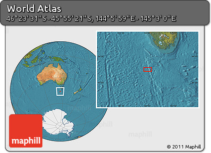 Satellite Location Map of the Area around 46° 9' 26" S, 144° 34' 29" E