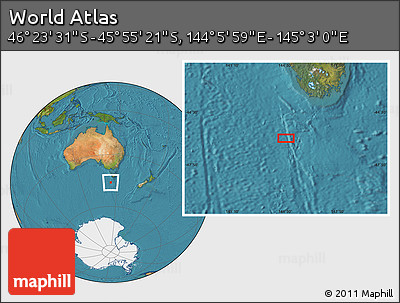 Satellite Location Map of the Area around 46° 9' 26" S, 144° 34' 29" E