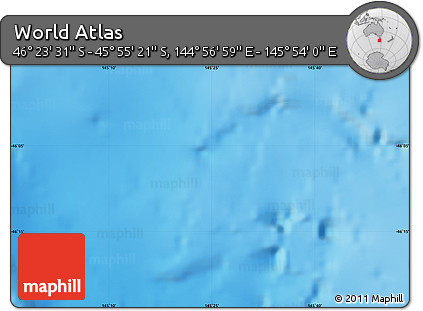 Physical Map of the Area around 46° 9' 26" S, 145° 25' 30" E