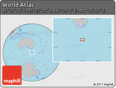 Gray Location Map of the Area around 46° 9' 26" S, 147° 7' 30" E
