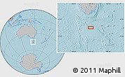 Gray Location Map of the area around 46° 9' 26" S, 147° 7' 30" E, hill shading