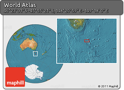 Satellite Location Map of the Area around 46° 9' 26" S, 148° 49' 29" E