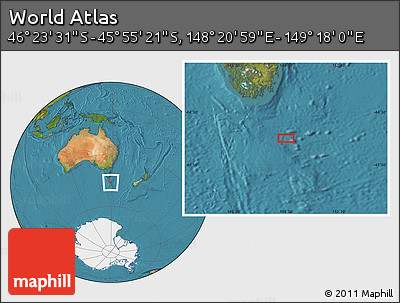 Satellite Location Map of the Area around 46° 9' 26" S, 148° 49' 29" E