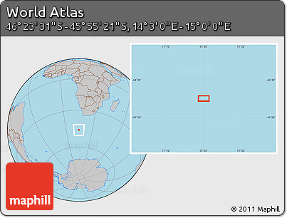Gray Location Map of the Area around 46° 9' 26" S, 14° 31' 30" E
