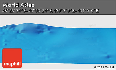 Physical Panoramic Map of the Area around 46° 9' 26" S, 150° 31' 30" E