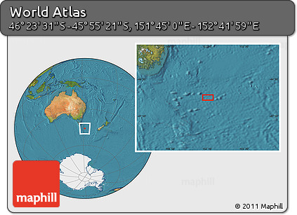 Satellite Location Map of the Area around 46° 9' 26" S, 152° 13' 29" E