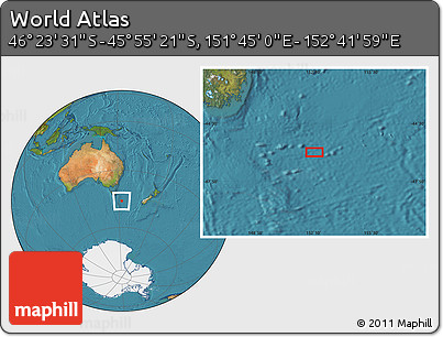 Satellite Location Map of the Area around 46° 9' 26" S, 152° 13' 29" E