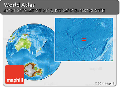 Physical Location Map of the Area around 46° 9' 26" S, 159° 52' 30" E