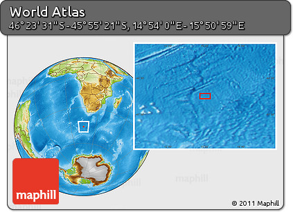 Physical Location Map of the Area around 46° 9' 26" S, 15° 22' 30" E