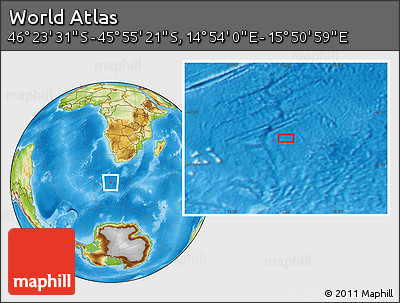 Physical Location Map of the Area around 46° 9' 26" S, 15° 22' 30" E