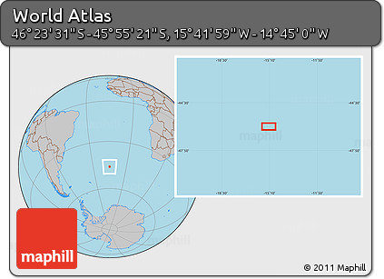 Gray Location Map of the Area around 46° 9' 26" S, 15° 13' 29" W
