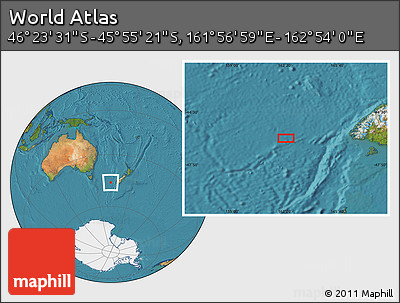 Satellite Location Map of the Area around 46° 9' 26" S, 162° 25' 30" E