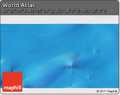 Shaded Relief 3D Map of the Area around 46° 9' 26" S, 163° 16' 30" E