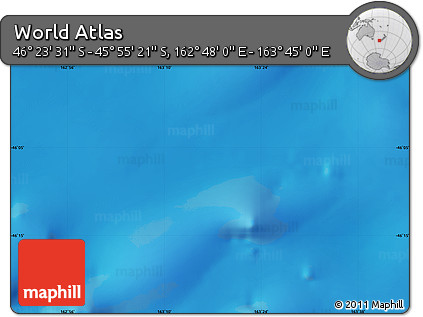 Physical Map of the Area around 46° 9' 26" S, 163° 16' 30" E