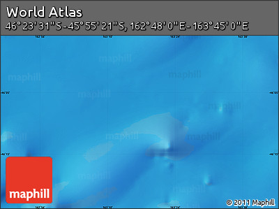 Physical Map of the Area around 46° 9' 26" S, 163° 16' 30" E