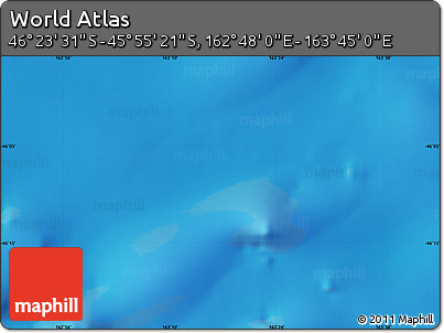 Physical Map of the Area around 46° 9' 26" S, 163° 16' 30" E