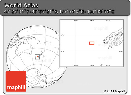 Blank Location Map of the Area around 46° 9' 26" S, 164° 7' 30" E