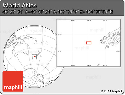 Blank Location Map of the Area around 46° 9' 26" S, 164° 7' 30" E