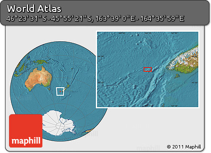 Satellite Location Map of the Area around 46° 9' 26" S, 164° 7' 30" E