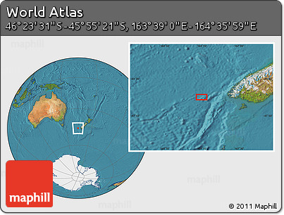 Satellite Location Map of the Area around 46° 9' 26" S, 164° 7' 30" E