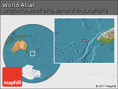Satellite Location Map of the Area around 46° 9' 26" S, 164° 7' 30" E