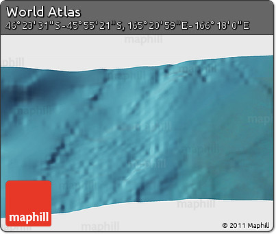 Satellite 3D Map of the Area around 46° 9' 26" S, 165° 49' 29" E