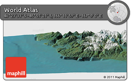 Satellite Panoramic Map of the Area around 46° 9' 26" S, 166° 40' 30" E