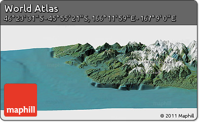 Satellite Panoramic Map of the Area around 46° 9' 26" S, 166° 40' 30" E
