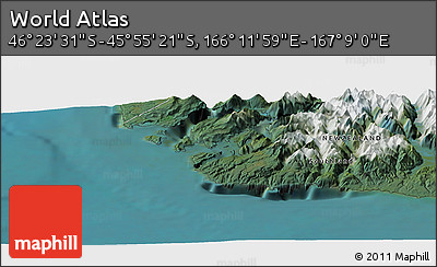 Satellite Panoramic Map of the Area around 46° 9' 26" S, 166° 40' 30" E