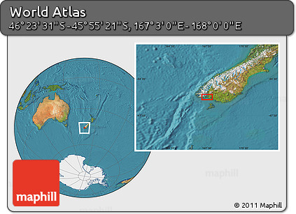 Satellite Location Map of the Area around 46° 9' 26" S, 167° 31' 30" E