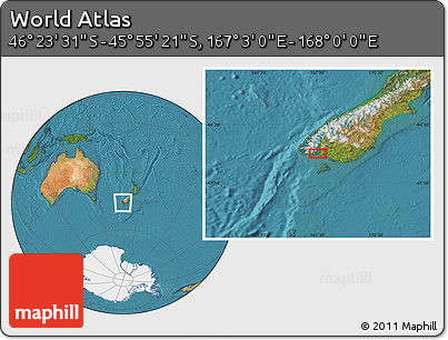 Satellite Location Map of the Area around 46° 9' 26" S, 167° 31' 30" E