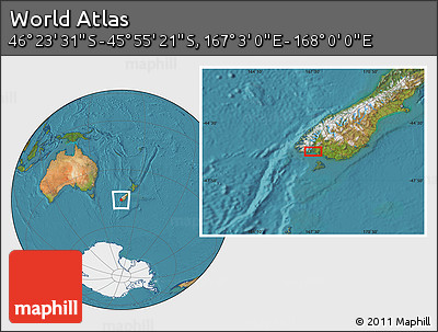 Satellite Location Map of the Area around 46° 9' 26" S, 167° 31' 30" E