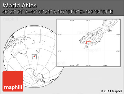 Blank Location Map of the Area around 46° 9' 26" S, 168° 22' 30" E