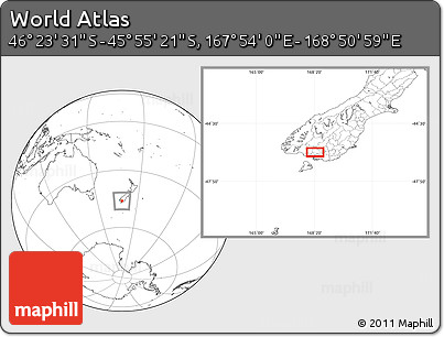 Blank Location Map of the Area around 46° 9' 26" S, 168° 22' 30" E