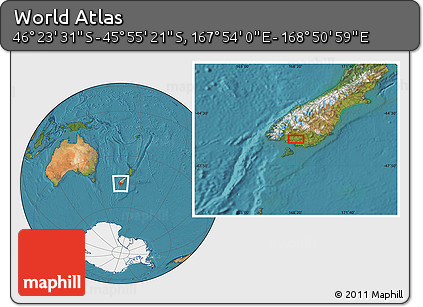 Satellite Location Map of the Area around 46° 9' 26" S, 168° 22' 30" E