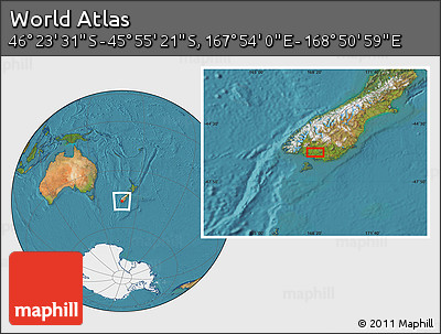 Satellite Location Map of the Area around 46° 9' 26" S, 168° 22' 30" E