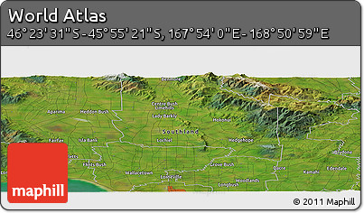Satellite Panoramic Map of the Area around 46° 9' 26" S, 168° 22' 30" E
