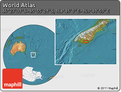 Satellite Location Map of the Area around 46° 9' 26" S, 169° 13' 29" E