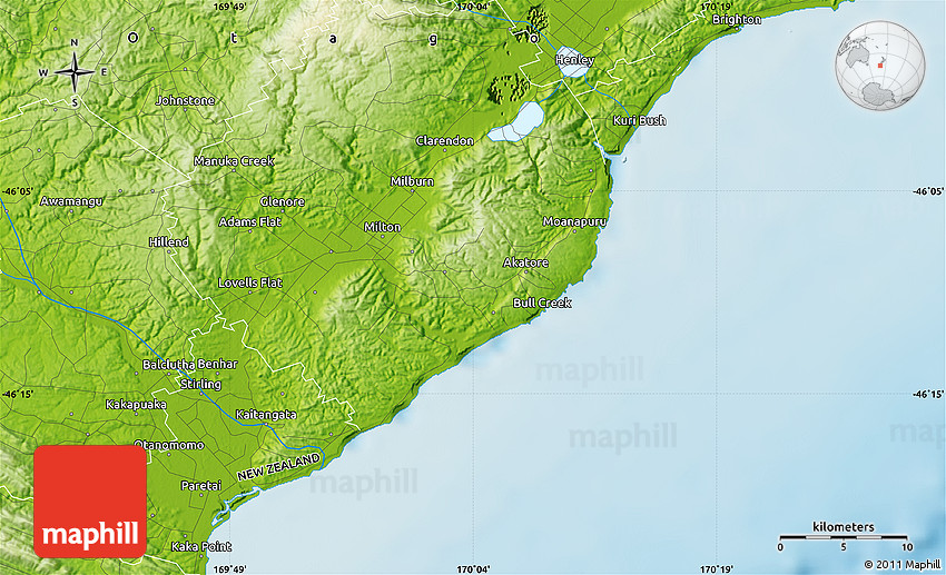 Physical Map of Kaitangata