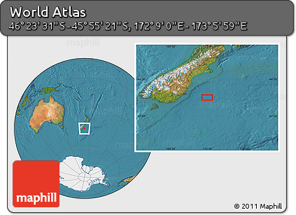 Satellite Location Map of the Area around 46° 9' 26" S, 172° 37' 30" E