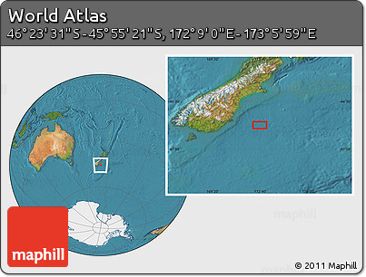 Satellite Location Map of the Area around 46° 9' 26" S, 172° 37' 30" E